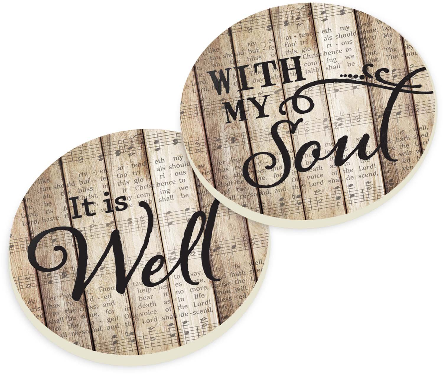It Is Well With My Soul on Faded Sheet Music 2 Piece Ceramic Car Coaster Set