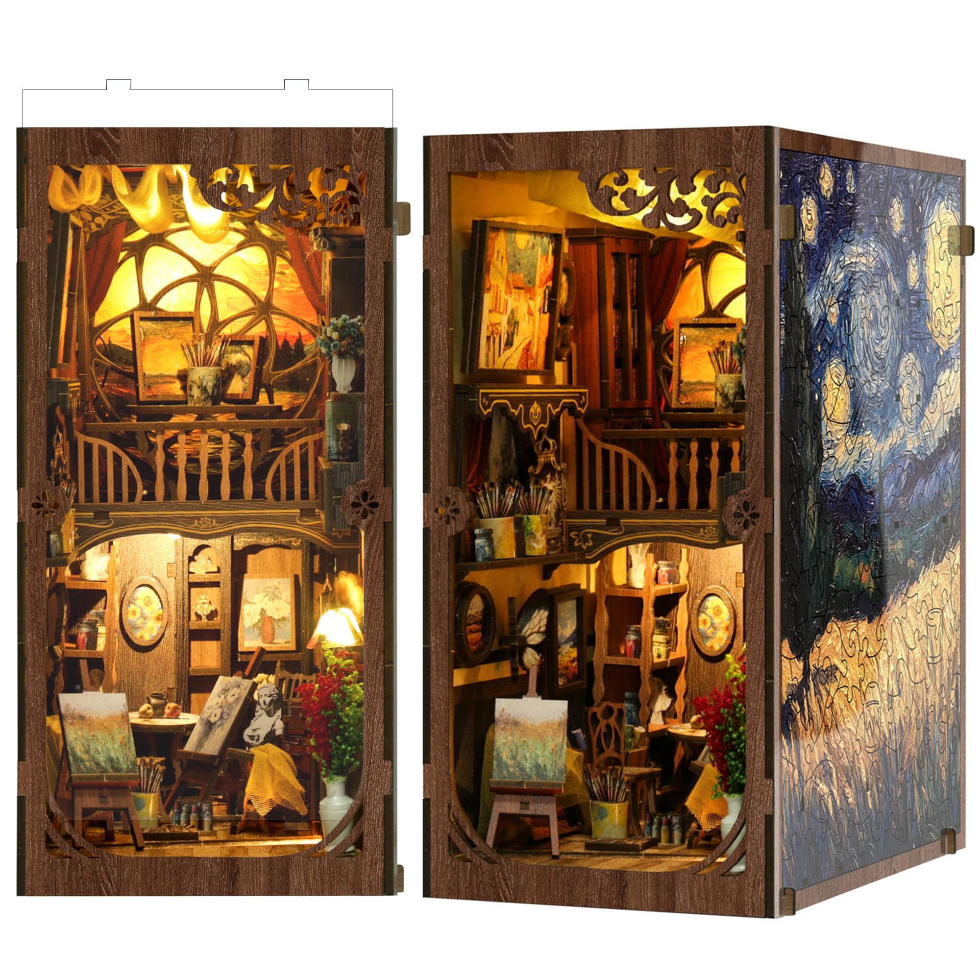 SUNNINO Book Nook Kit - DIY Miniature House Kit 3D Wooden Puzzles Doll House DIY Book Nook Kits for Adults Creative Gift for Teens and Friends