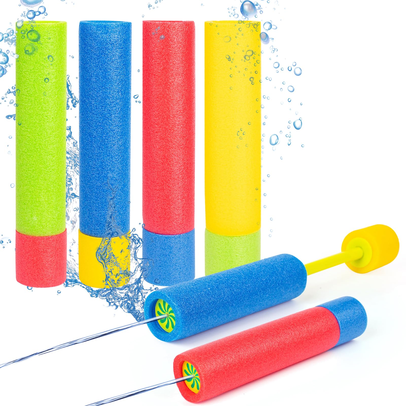 4pcs Foam Water Guns Water Pistols for Kids Water Blaster Shooters Push Pull Type Foam Water Squirter Water Gun Summer Outdoor Beach Pool Water Toys for Kids Toddlers Boys Girls