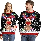 FWV Ugly Christmas Sweater Women Men 2025,Light Up Christmas Sweater for Couples,Funny Reindeer Xmas Tacky Pullover Cute
