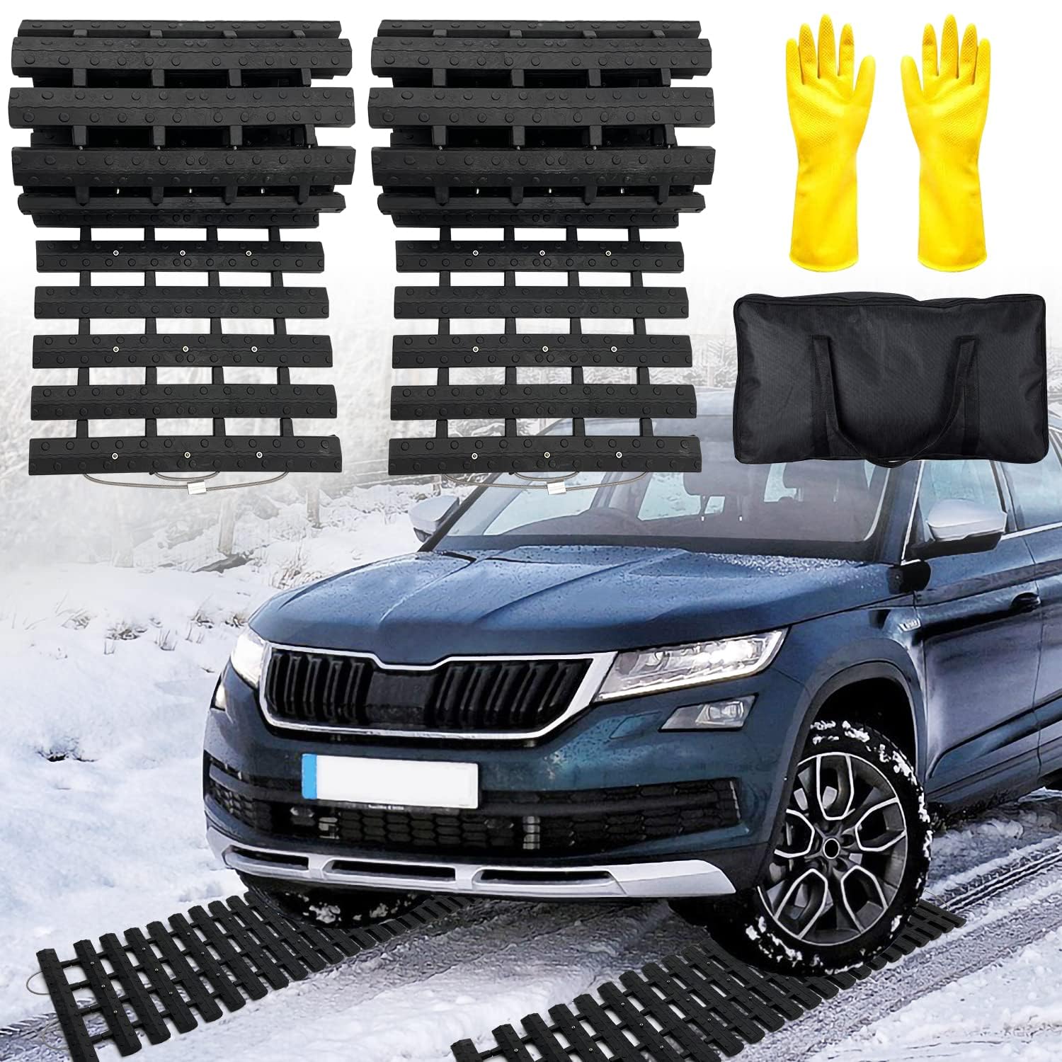 Photo 1 of EVTIME Emergency Devices 2 pcs Tire Traction Mats 39.3" (L) x 10.8" (W), Portable for Snow, Ice, Mud, and Sand Used to Car, Truck, Van or Fleet Vehicle Off Road Winter Accessories (2PCS* 39in)
