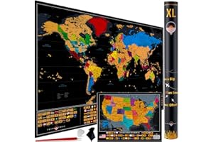 TRIPA TRIPS XL Scratch off World Map with All 233 Flags + Deluxe USA Scratch off Map | 36x24 Easy to Frame Travel Map Scratch off Poster | World Map Scratch off for Travel + Accessories | Best Gift for Travelers