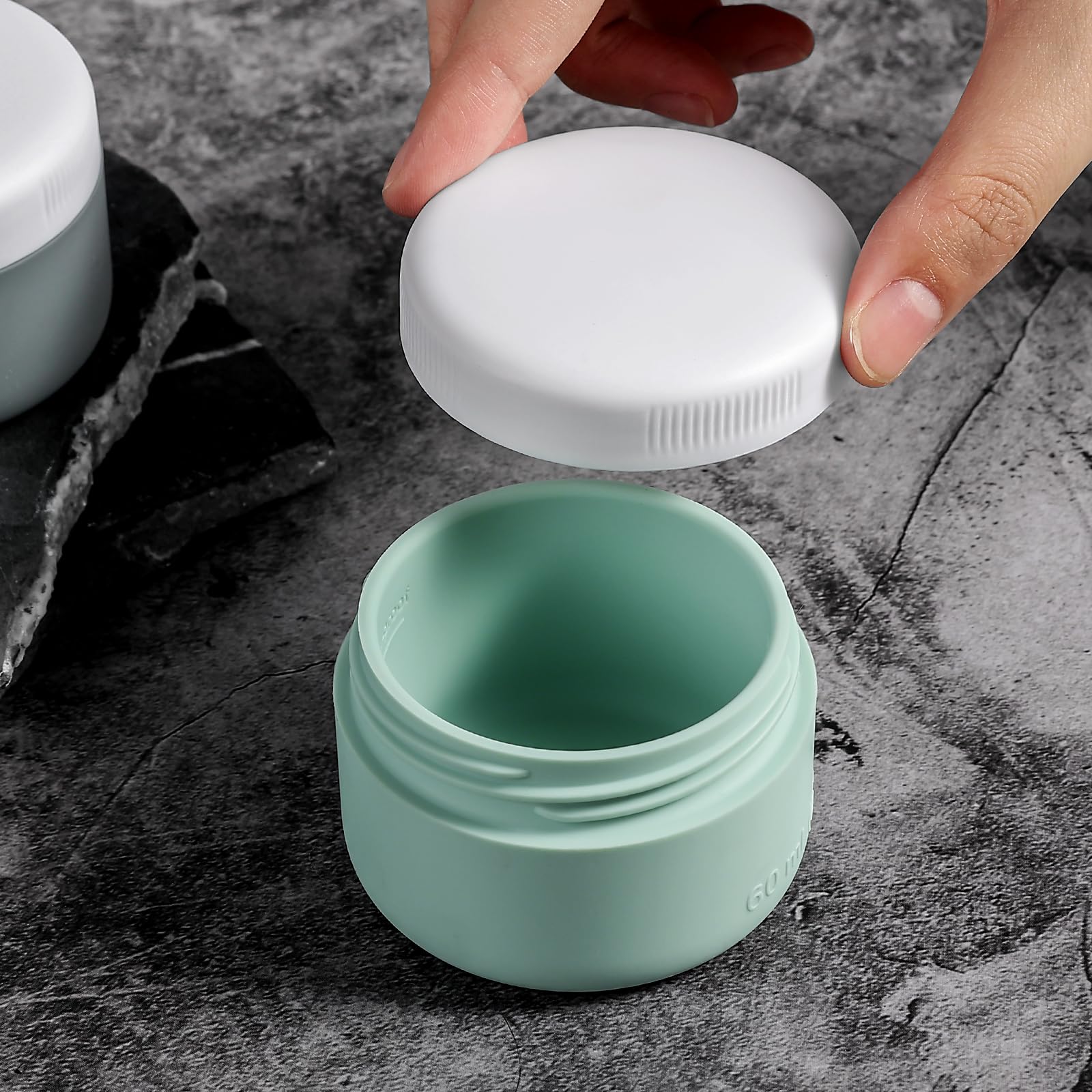 Kuangre Travel Containers for Toiletries, Silicone Cream Jars BPA-Free, Leak-proof 2oz Travel Size Containers, Portable Size Silicone Jars with Lid for Cosmetic Face Hand Body Cream (4 Pack)