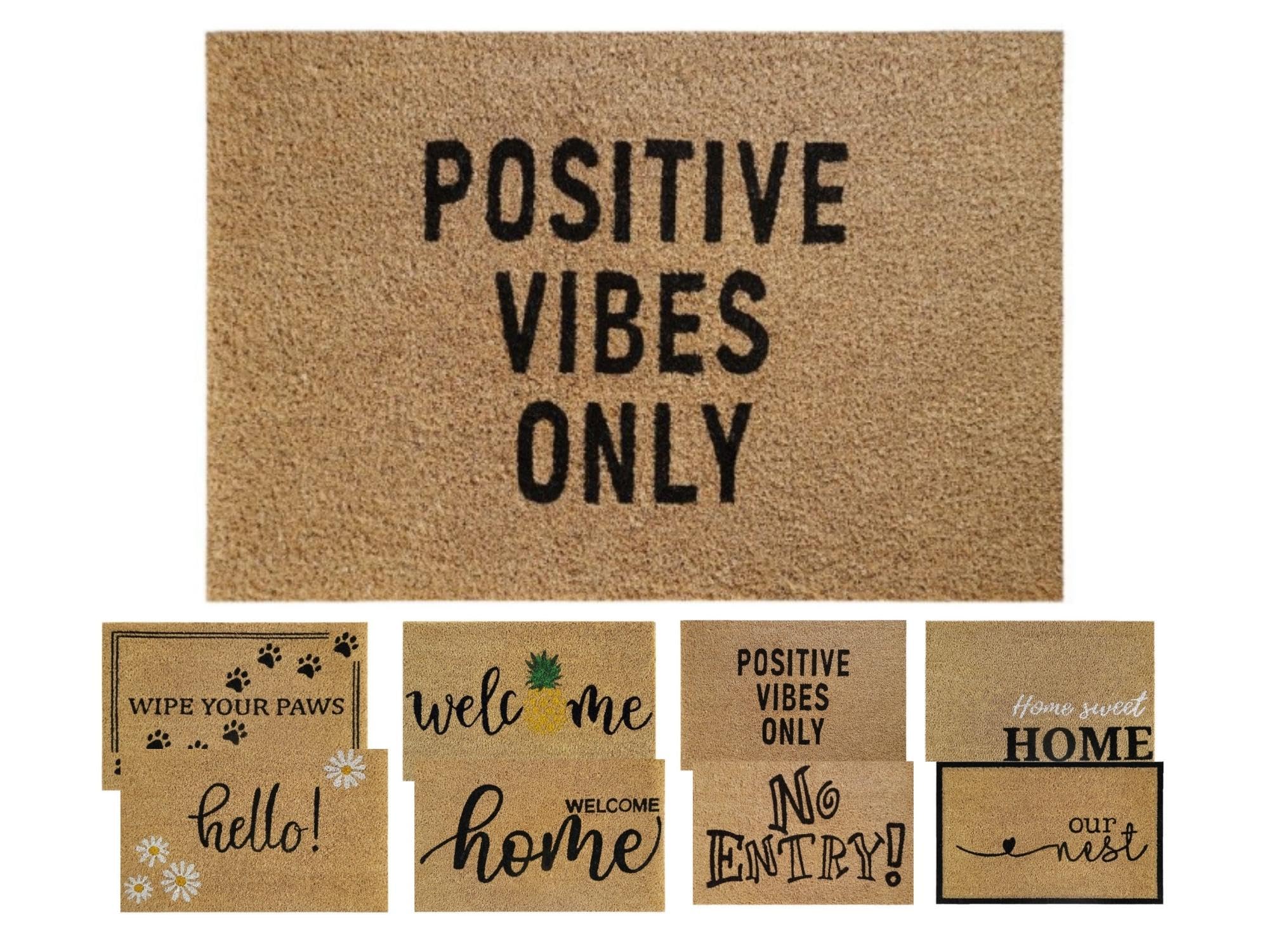 MYPURECORE Coir Welcome Door Mat, 60x40cm - Durable, Non-Slip, Eco-Friendly, Absorbent Coir Mat for Indoor/Outdoor, Entrance, Floor (POSITIVE VIBES)