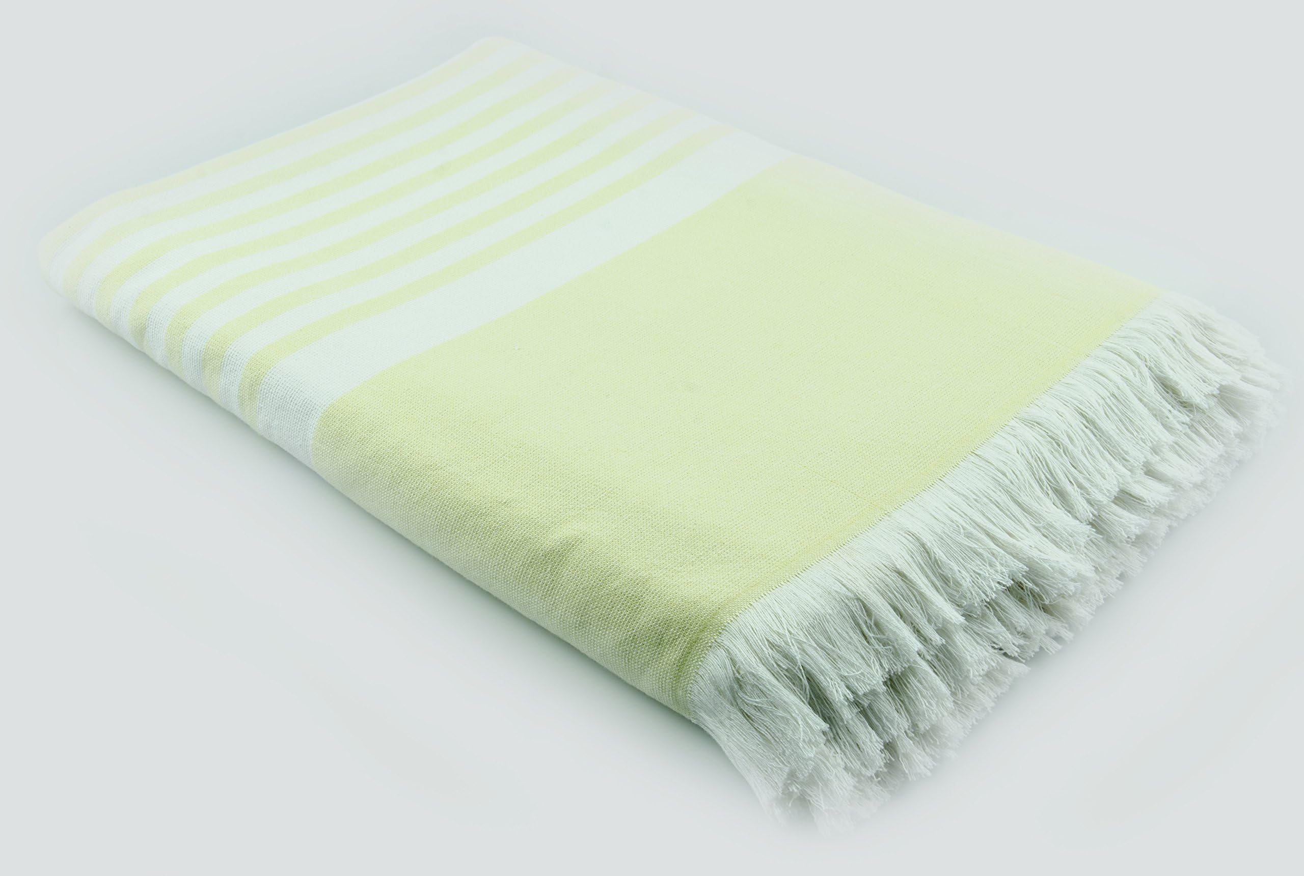 LUNASIDUS Luxury Turkish Cotton Oversize Striped Beach Towel/Beach Blanket - 80 in. by 80 in. - 100% Turkish Combed Cotton - Made in Turkey - Sand Free (Light Green/White)