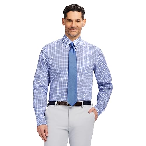 IZOD Men's Dress Shirt Regular Fit Long Sleeve Wrinkle Free Stretch Button Down Collar, Grape Mist