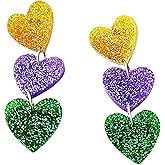 Acrylic Mardi Gras Earrings Sequin Fleur De Lis Letter Mask Crown Earrings for Women, Carnival Earrings for Fat Tuesday Celebration, Mardi Gras Parade Accessory Gifts