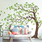 AM AMAONM 74.8x59 Inch Large Watercolor Tree Wall Decals - Peel &amp; Stick Wall Stickers, DIY Removable Wall Art for Kids Living Room, Bedroom, Nursery Decor (Brown Trunk Green Leaves)
