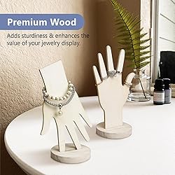 MOOCA 6 Pcs Real Wooden Hand Form Jewelry Display
