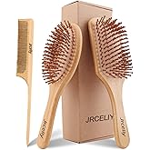 3PCS Bamboo Hair Brush Set,Natural Wooden Brush for Women, madam, Paddle Detangling Brush for Dry/Curly/Thick/Thin/Straight Hair