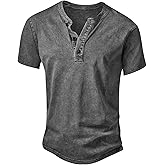 NITAGUT Mens Distressed Henley Shirts Retro Short Sleeve Cotton Tee Shirts Casual Button Down Washed T-Shirts