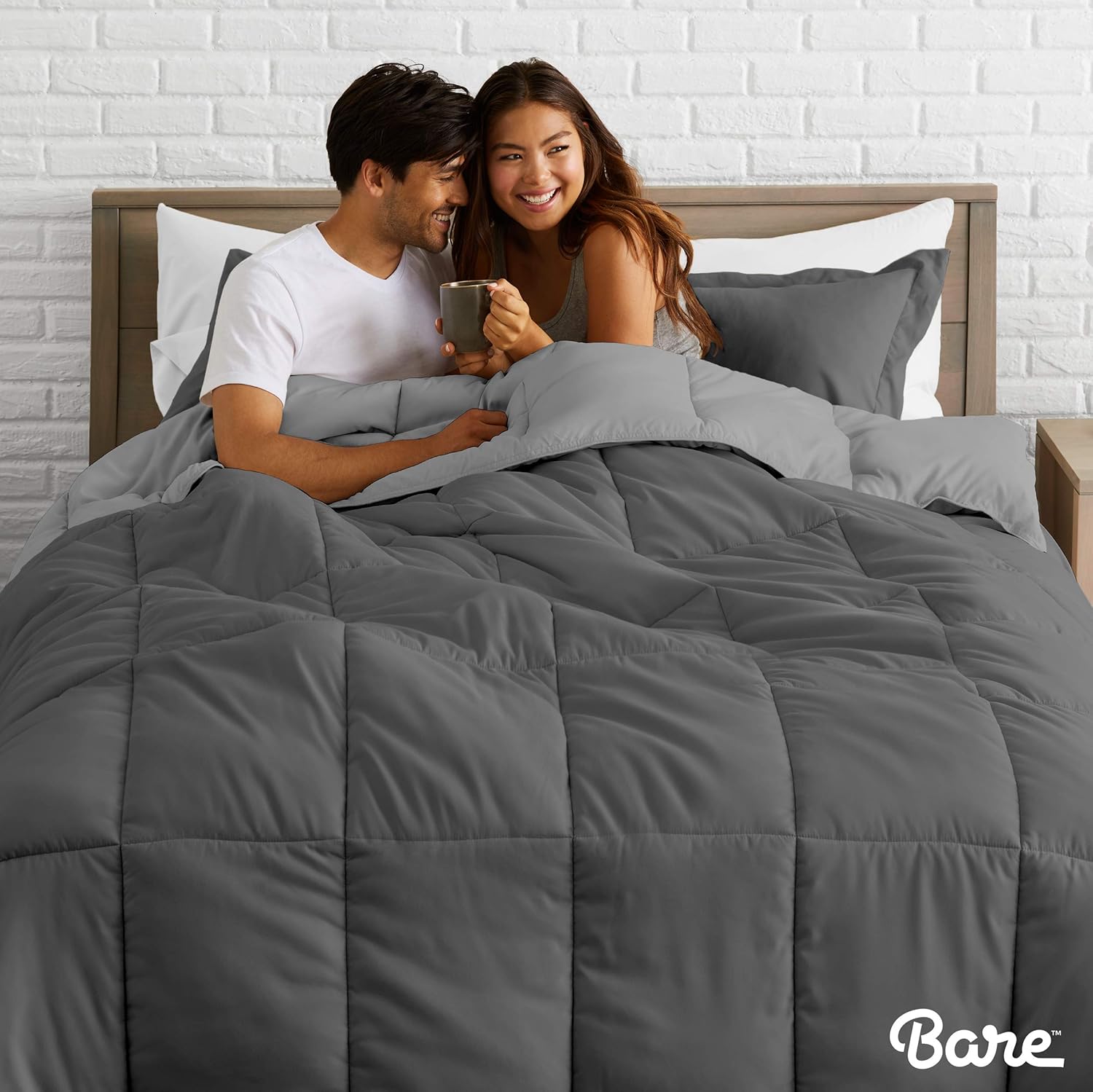 Bare Home Reversible Comforter - Twin/Twin Extra Long - Goose Down Alternative - Ultra-Soft - Premium 1800 Series - Hypoallergenic - All Season Breathable Warmth (Twin/Twin XL, Grey/Light Grey): Home & Kitchen