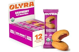 Olyra Raspberry Organic Fruit Snacks, Healthy Snacks for Adults and Kids, High Fiber Cookies, Low Sugar, Vegan, Office Breakfast Bars, USDA Certified Organic, Non GMO (Pack of 12)