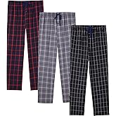 JupiterSecret Mens Pajama Pants Set Flannel Cotton Sleep & Lounge Pants, PJ Bottoms with Pockets and Button Fly 3 Pack