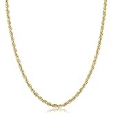 Kooljewelry 14k Yellow Gold 3.3 mm Rope Chain Necklace for Men Women (18, 20, 22, 24, 26 or 30 inch)