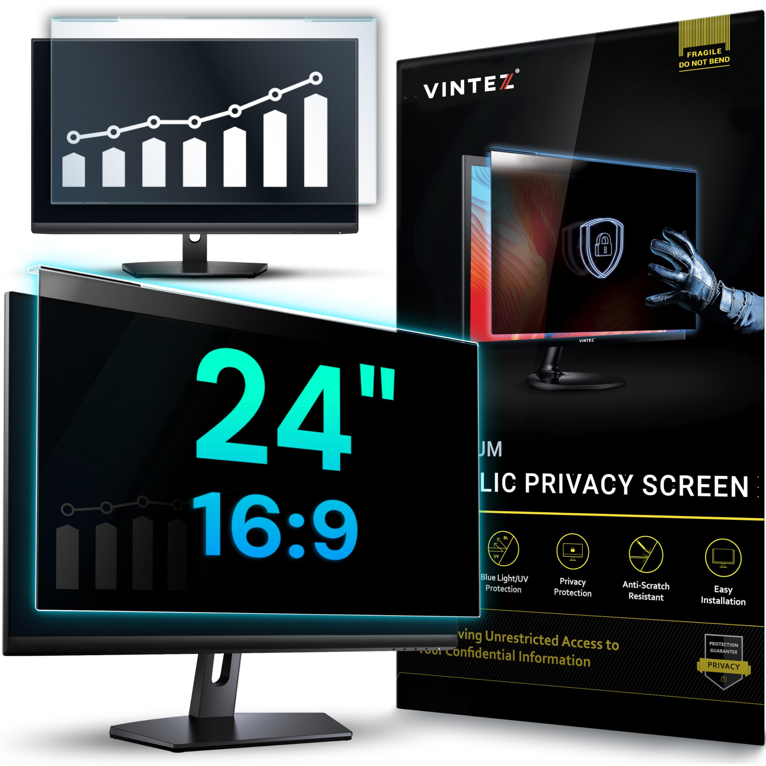 VINTEZ Acrylic 24 Inch Computer Privacy Screen Filter for Widescreen Computer Monitors - 21.2" x 12.6" (540mm x 319mm) - Monitor Frame Hanging Type — image 1