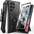 FNTCASE for Samsung Galaxy S22 Ultra Case: Built-in Screen Protector & Kickstand & Belt-Clip Holster, Full-Body Dual Layer Rugged Heavy Duty Shockproof Protective Phone Cover-Black