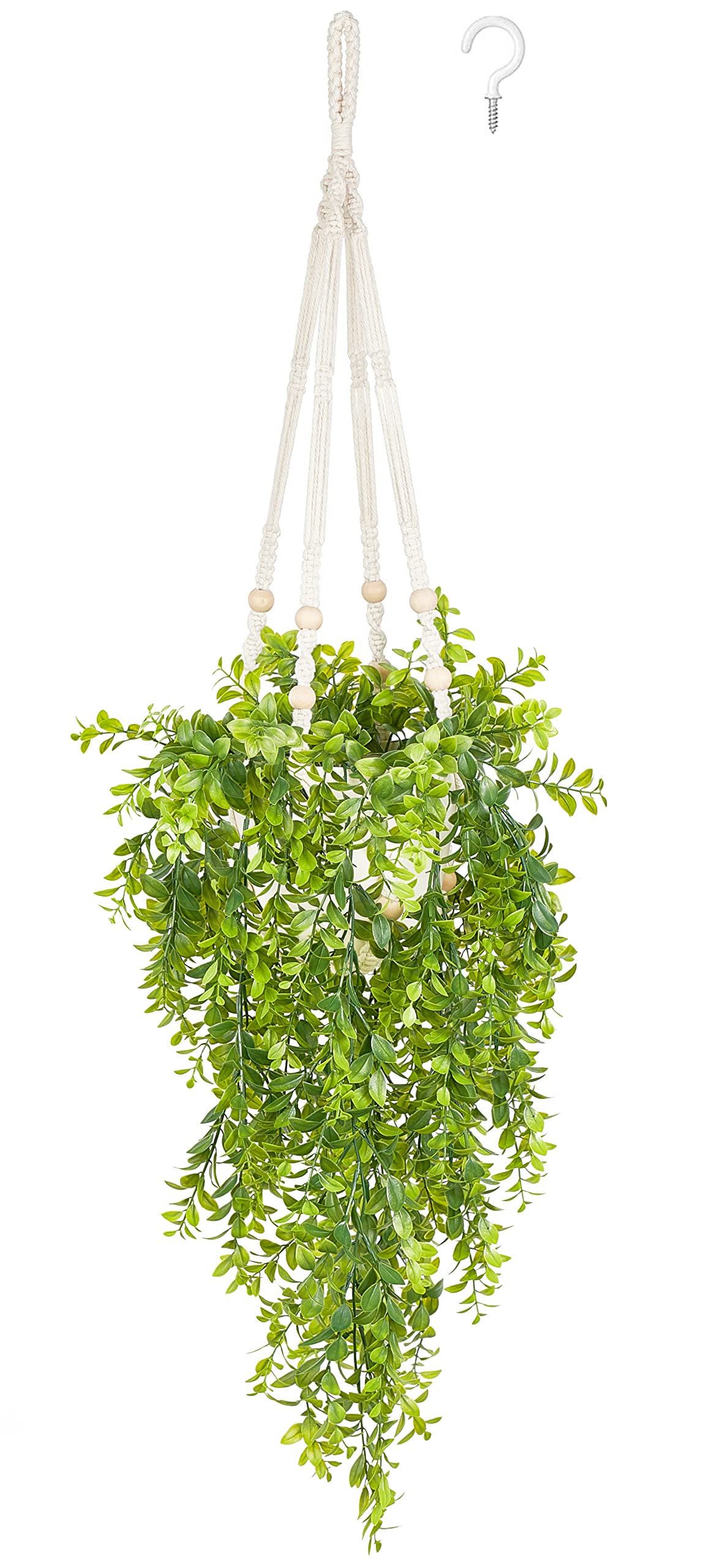 Photo 1 of Mkono Fake Hanging Plant with Pot, Artificial Plants for Home Spring Decor Indoor Macrame Plant Hanger with Fake Vines Faux Hanging Planter Greenery for Bedroom Bathroom Office Decoration