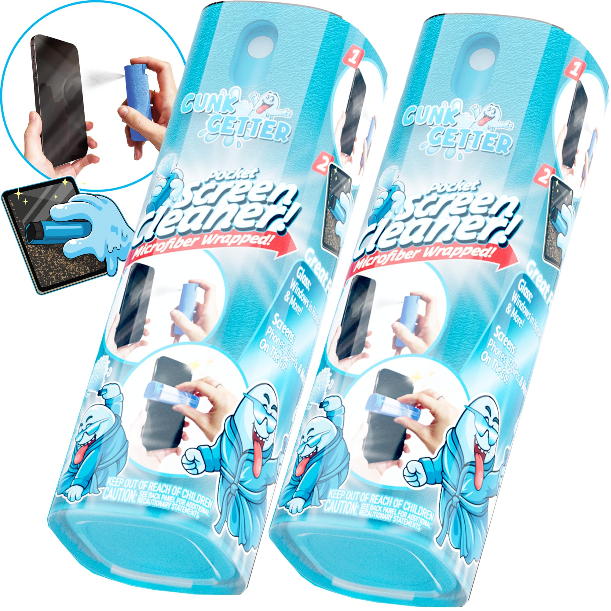 Gunk Getter - Pocket Screen Cleaner (2 Pack) - iPhone Andriod iPads Tablets Car Screens Monitors Travel TSA