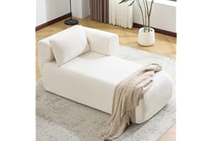 Bezseller Upholstered Chaise Lounge Indoor, Comfy Lounge Boucle Sofa, Modern Leisure Sleeper Sofa with Pillows, Recliner Chair Indoor for Living Room Bedroom Office, Beige