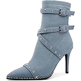 Joseywade Womens Ankle Booties 3.5 Inch Heel Stiletto Boots Beaded Studded Pointed Toe Side Zipper Suede Size 5-13