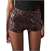 MakeMeChic Women's Glitter Sequin Micro Shorts Low Rise Straight Leg Party Y2K Mini Shorts
