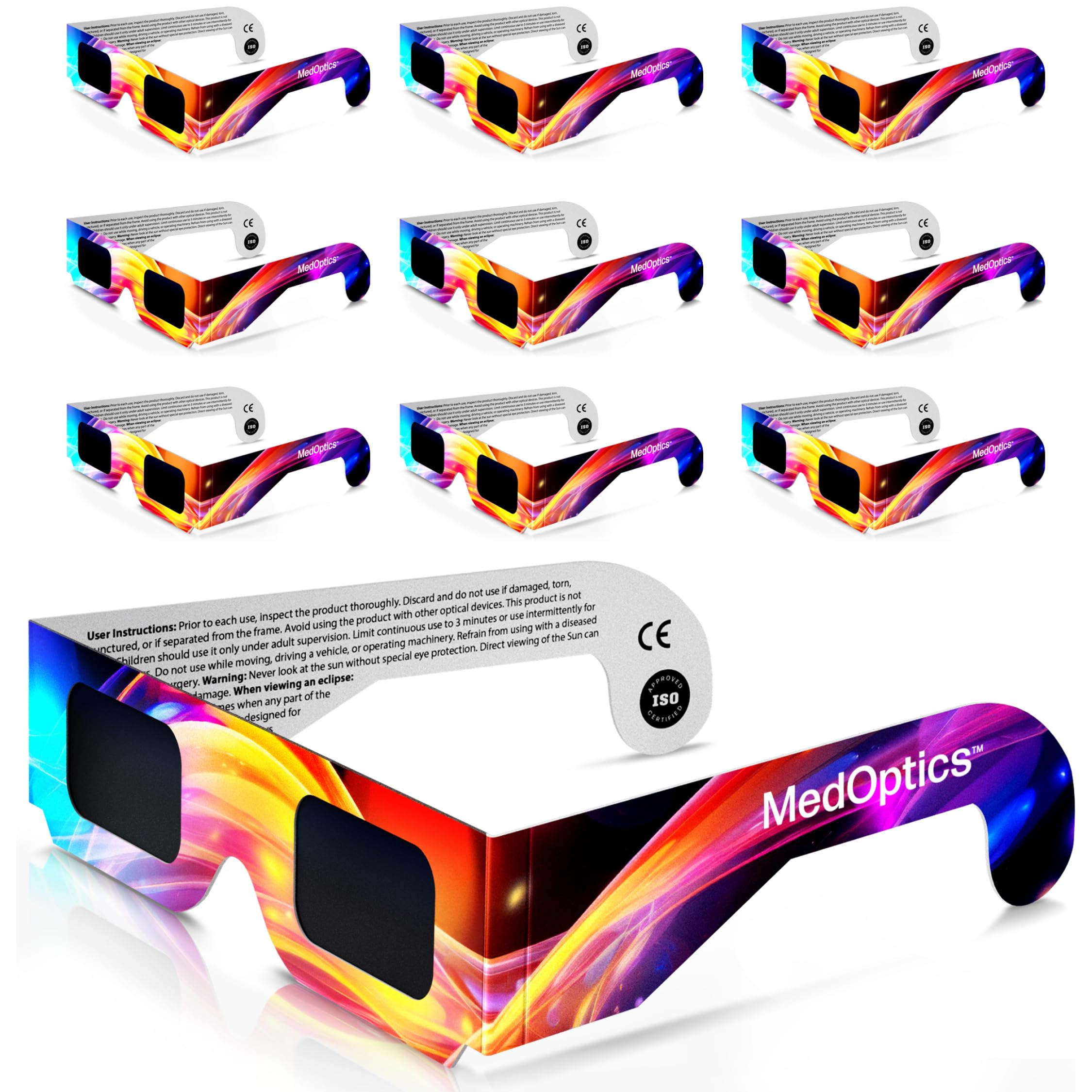 Photo 1 of MedOptics Solar Eclipse Glasses Approved 2024 - AAS, ISO & CE Certified for All Ages - Lab Tested - Includes Eclipse Path Map (10)