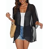 Womens Kimono Cardigans Beach Cover ups Swimwear Puff Sleeve Loose Casual Summer Tops