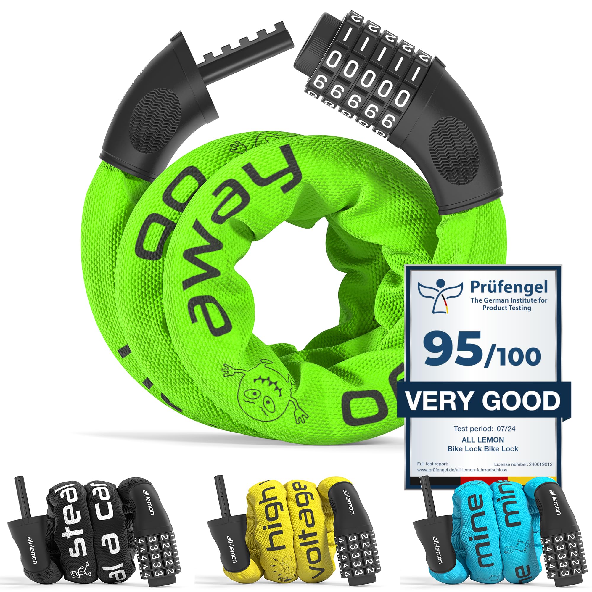 Bike Chain Lock & Extra Strong Heavy Duty Steel | Long High Security Cable Combination Code: Bicycle Motor Cycling, Door Gate Fence Outdoor Wheel Cycle Safety Theft Protection, 5-Digit Figures Secure — image 1