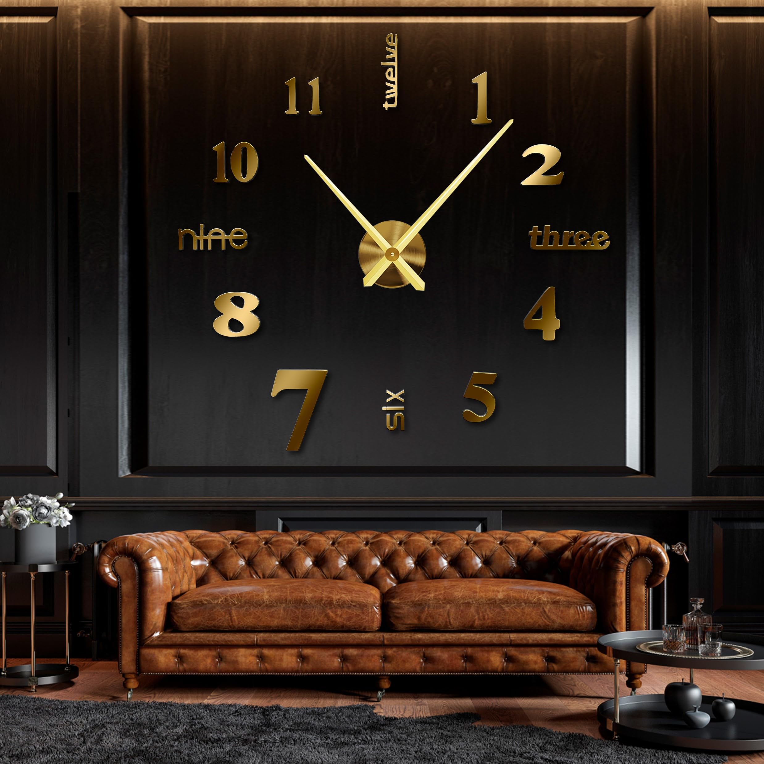 R&M ORIENT® 3D Wall Clock Large Modern Mute DIY - Luxury Decoration Gift - Wall Sticker - Clocks for Office Living Room Bedroom Decor Home Office Quartz Clock (Gold-D)