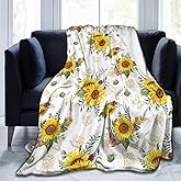 Sunflower Throw Blanket Ultra Soft Butterfly Floral Blanket Cozy Flannel Fleece Bed Blanket Lightweight Fuzzy Plush Flowers Couch Cover Sunflowers Gifts Throw Decor for Women Girls Small 50" X 40"