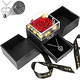 Gifts for Mom from Daughter and Son, Unique Mothers Day Birthday Gift Idea, Preserved Red Real Roses with I Love You in 100 Languages Mom Necklace, Cool Present to Mother Mama -Red