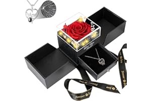 BNWXOY Gifts for Mom from Daughter and Son, Unique Mothers Day Birthday Gift Idea, Preserved Red Real Roses with I Love You in 100 Languages Mom Necklace, Cool Present to Mother Mama -Red