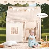MUHMUH Kids Tent Playhouse with Star Lights Beige Indoor Outdoor view 6