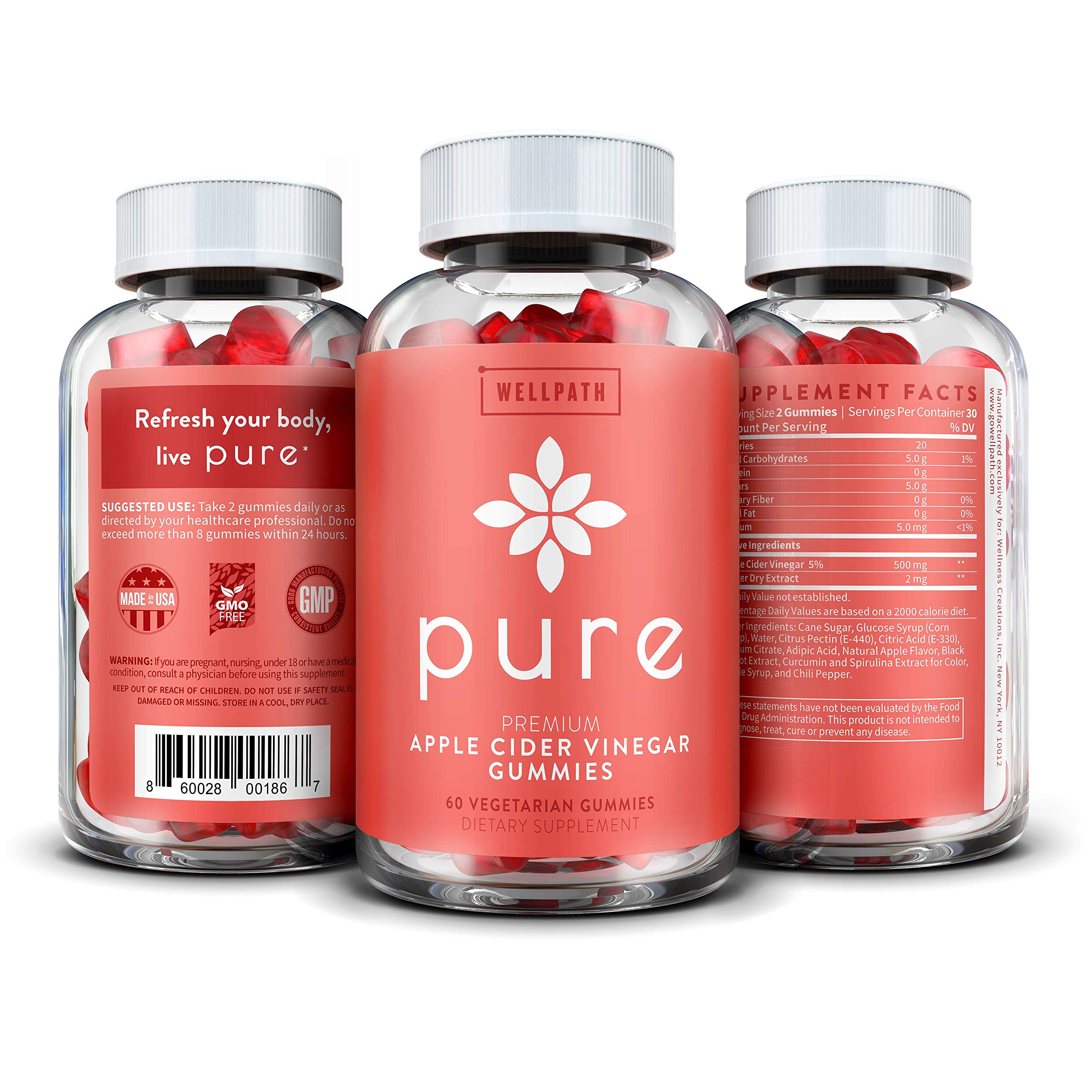 Pure Apple Cider Vinegar Gummies - with Raw, Organic, Unfiltered ACV from The Mother - Gummy Alternative to Apple Cider Vinegar Capsules, Pills, Tablets - Detox, Cleanse Support, Immunity