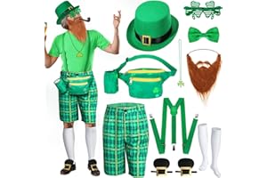 Capoda 10 Pcs St. Patrick's Day Costume Accessories Set Men Clover Shorts Hat Glasses Necklaces for Irish Party
