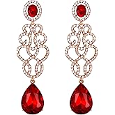 BriLove Women's Wedding Bridal Crystal Floral Filigree Teardrop Chandelier Dangle Earrings
