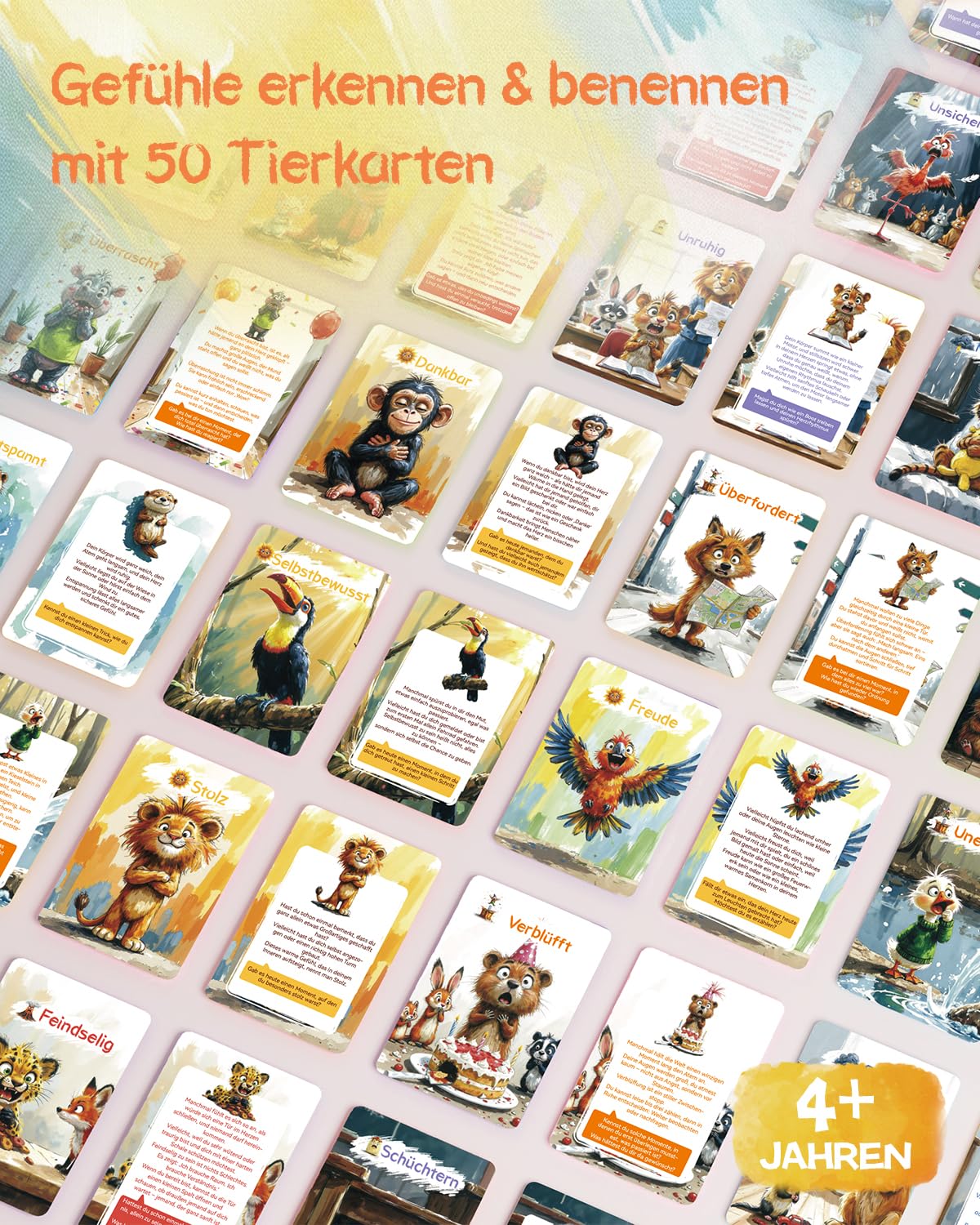 Gefühlskarten Kinder – 50 Emotionskarten für Empathie & Selbstbewusstsein Kinder 3–12 | robust mit Soft-Touch | inkl. Sticker & Armbänder 5