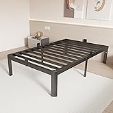 HQU 14 Inch Twin Bed Frames, Metal Twin Bed Frame No Box Spring Needed, Heavy Duty Steel Support 3500 LBS, Headboard Holes, Anti-Slip Mattress Stoppers, Rounded Legs, Storage Space, Easy Assembly