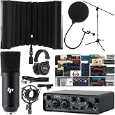 LyxJam 2&times;2 USB Audio Interface Recording Bundle w/Cardioid Condenser Mic, Isolation Shield Booth, Pop Filter, Shockmount, Stand, XLR &amp; TRS Cables, Studio Headphones &amp; Waveform OEM Creative Software