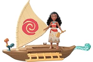 Mattel Disney Toys, Moana Small Doll & Floating Boat Playset with Heihei Rooster Figure, Wave Launcher & 2 Accessories, Inspi