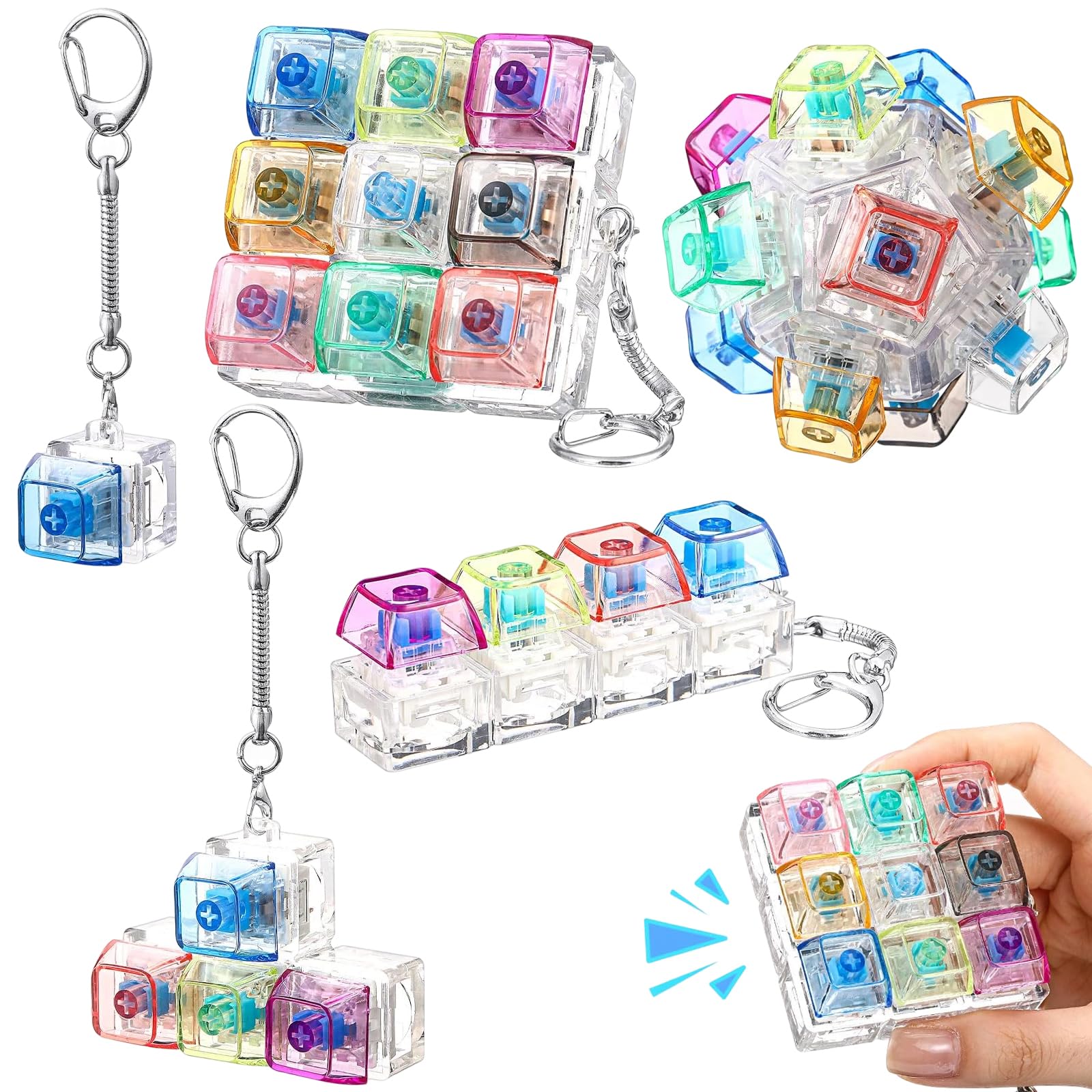 5-Piece Fidget Toys, Clicky Keyboard with Crisp Key Sounds, Portable Cool Gadgets Keyboard for Office & Study Stress Relief, Funny Keyring for Adults