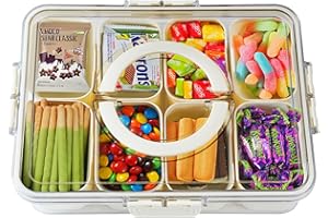 HOIOCK Snackle Box Container Divided Serving Tray with Lid and Handle 8 Compartment Snack Container Fruit Tray White Snack Box Container Snackle Box Charcuterie Container for Fruits, Nuts, Cookies, Candies