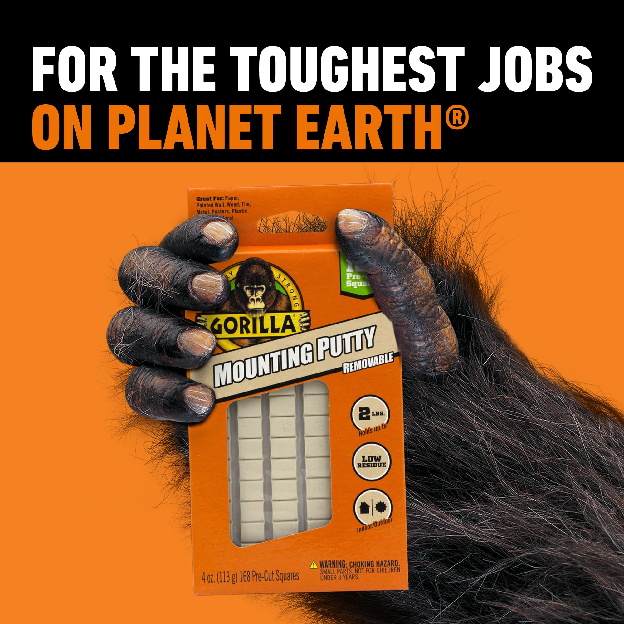 Gorilla Mounting Putty, Natural Tan Color, 84 Pre-Cut Squares (Pack of 3) - Non-Toxic Removable & Repositionable Wall Putty