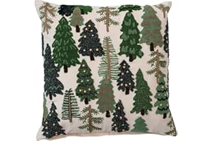 Creative Co-Op 20" Square Cotton Slub Embroidered Pillow w/Trees & French Knots, Multi Color