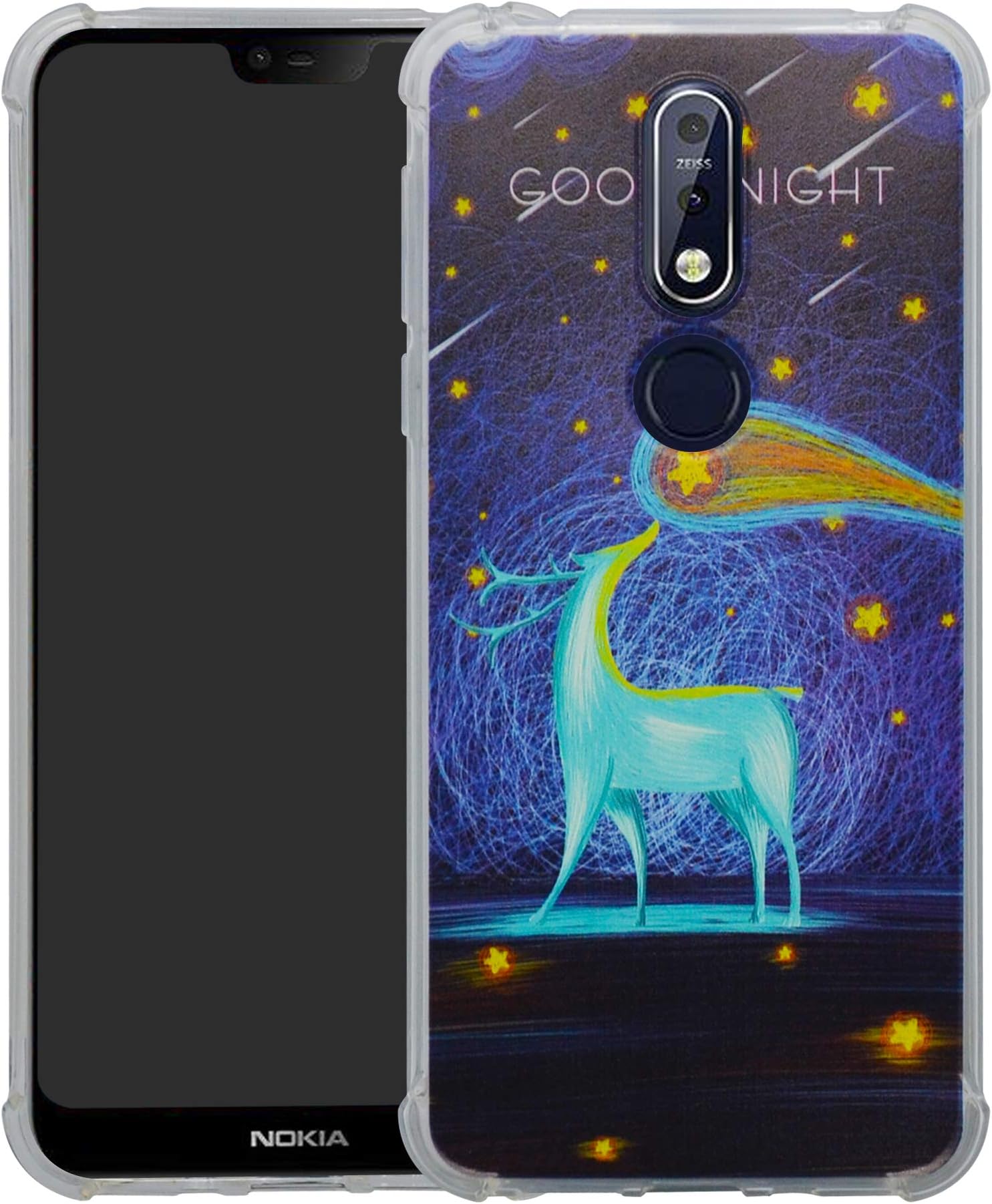 HHDY Nokia 7.1 2018 Case,[Ultra Lightweight] Reinforced [4-Corners Bumper] Flexible TPU [Pattern Design] Cover for Nokia 7.1 2018,Deer & Starry