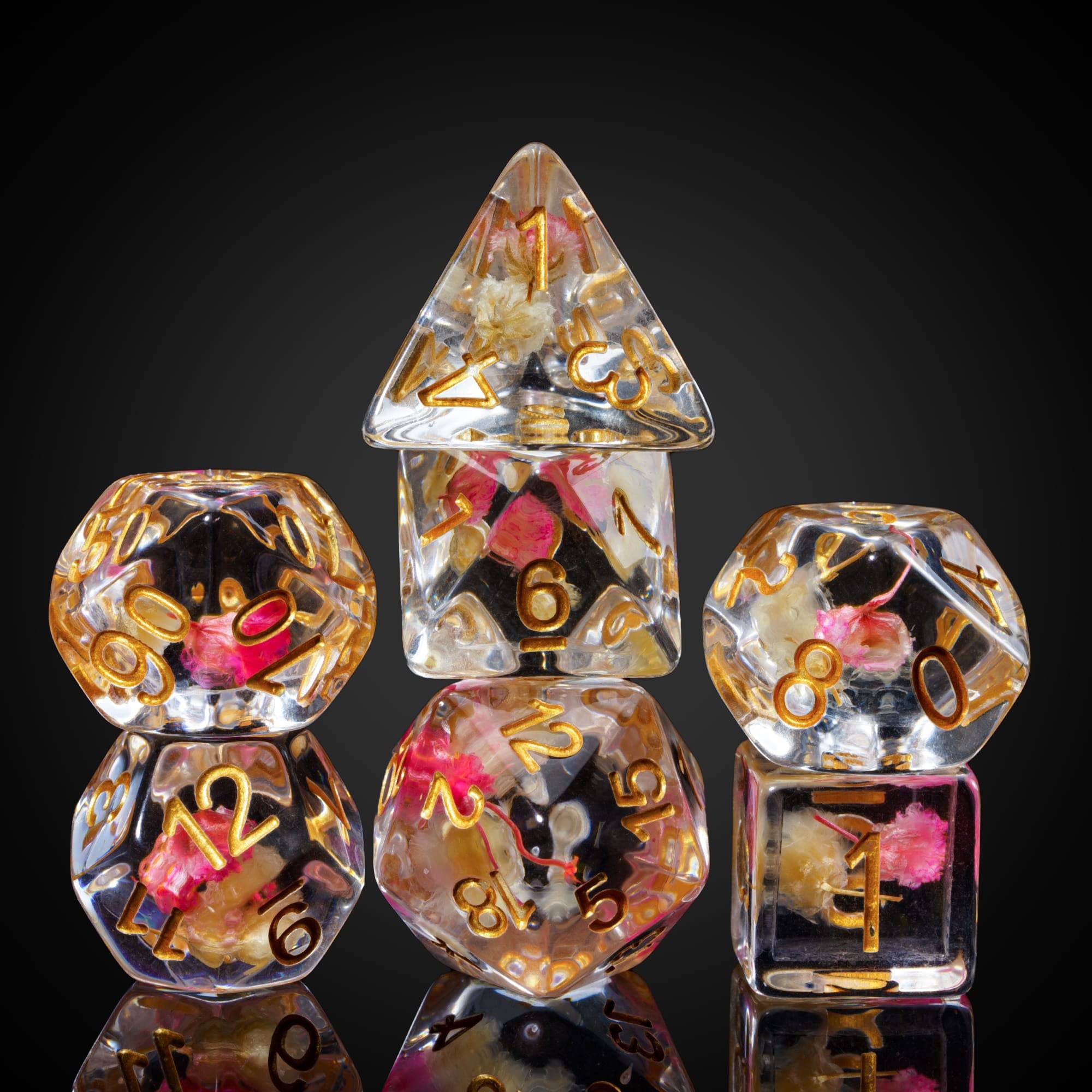 Flowers Dice Sets Polyhedral DND Dice for Dungeons and Dragons Role-Playing Tabpletop Game (Rose Red and White)