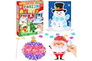 Lonfliness 8PCS Poke-in Craft and Art Kits Christmas No-Mess Fabric Sewing Art Puzzle Puncture Painting Santa Snowman Gingerbread Xmas Toy Gift Creative Activity Game Birthday Party