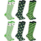 Tarpop 6 Pairs St Patrick's Day Knee Cotton Socks Shamrock Irish Holiday High Socks Seasonal Stripe Party for Costume Festival Party