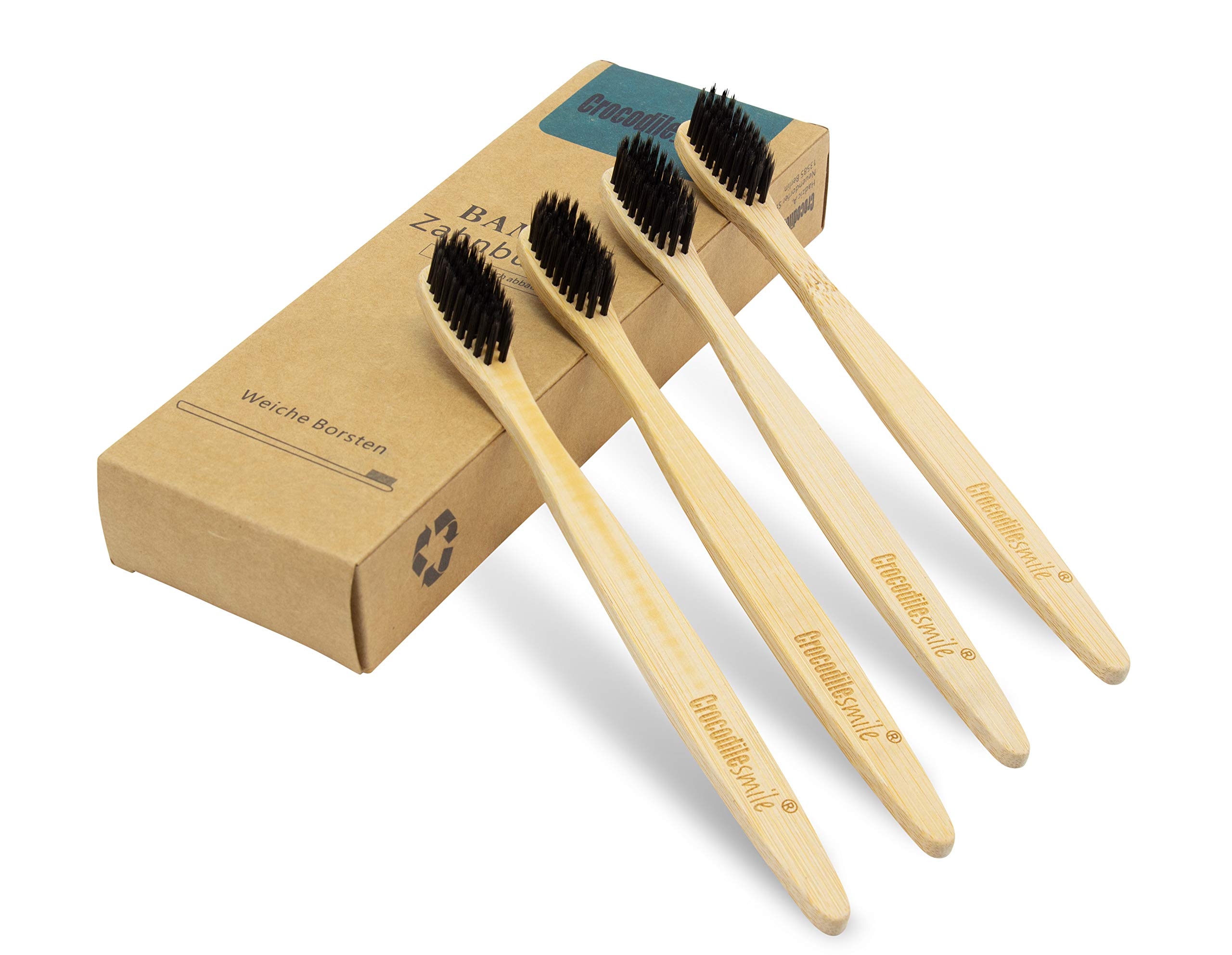 Bambus Zahnbürsten 4 Stück I Nachhaltige & Vegane Holzzahnbürste I weiche Borsten I 4er Pack natürliche Öko Zahnbürste 100% frei von BPA